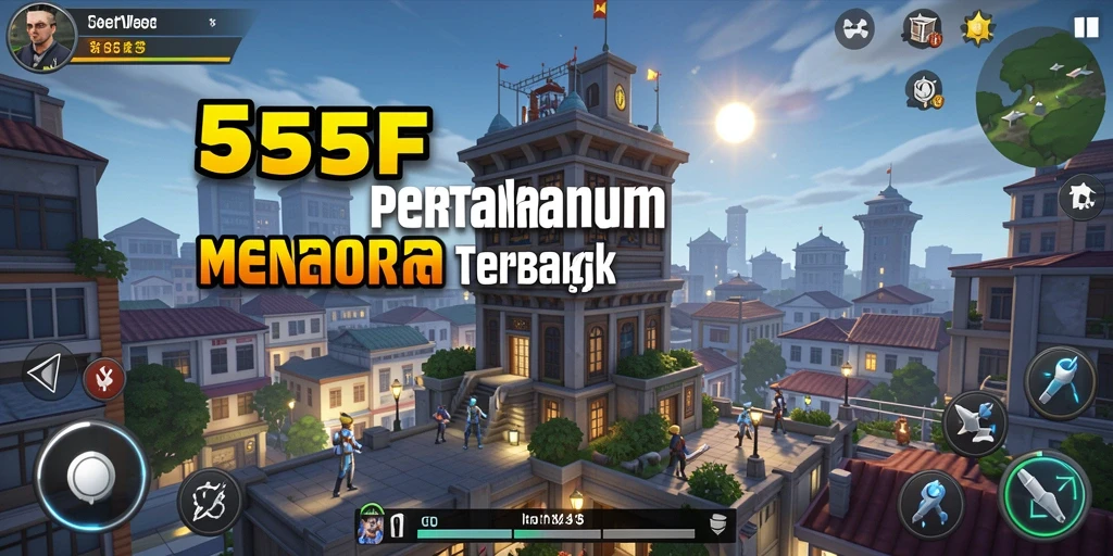 Tampilan menarik dari gameplay tower defense di 555F.
