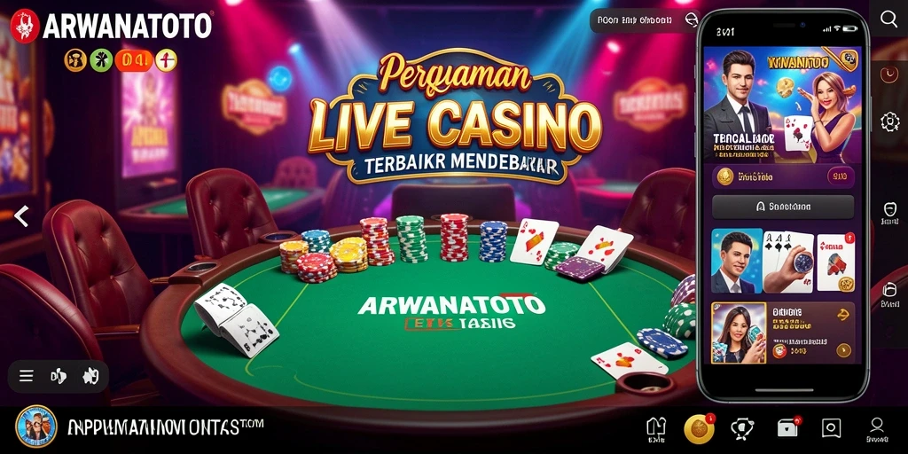 Screenshot gameplay ARWANATOTO yang menampilkan dealer langsung dan suasana kasino.