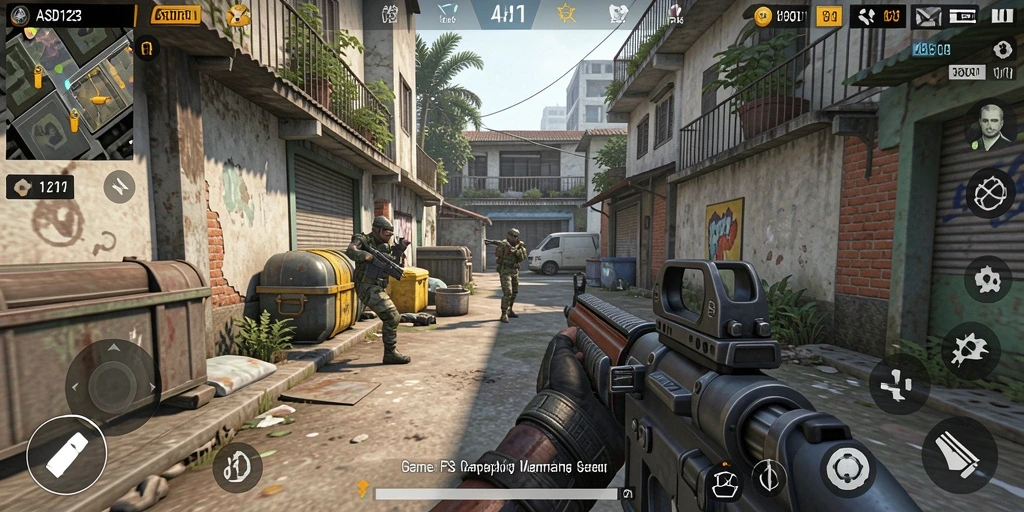 Tampilan gameplay mendebarkan dari ASD123, dengan aksi tembak menembak intens.