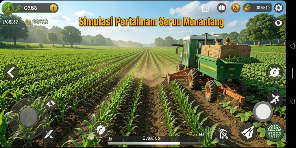 Tampilan gameplay G668 yang menampilkan ladang subur dan aktivitas pertanian.