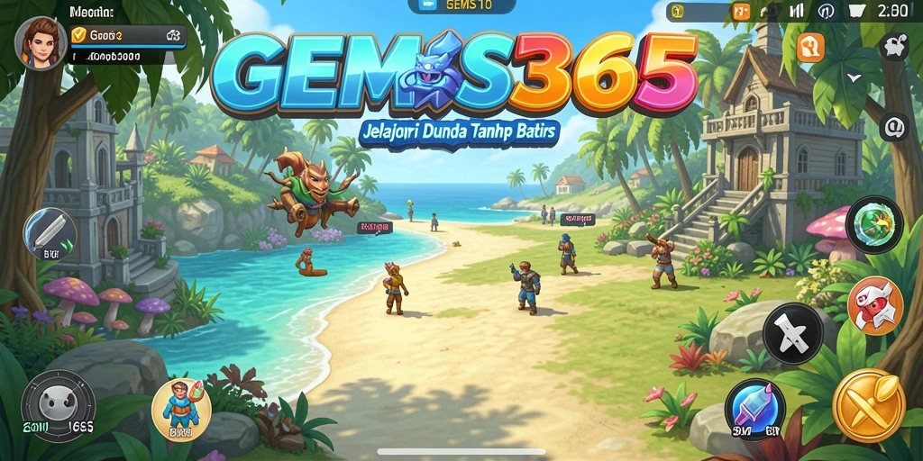 Menampilkan petualangan seru di dunia terbuka GEMS365.