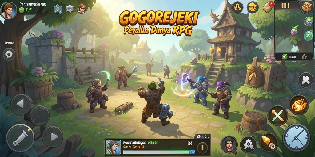 Tangkapan layar GOGOREJEKI menampilkan pertempuran epik di dunia fantasi.