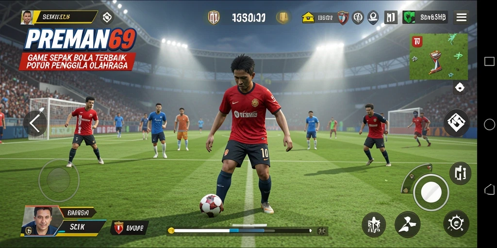 Tampilan gameplay menarik dari PREMAN69 yang menggambarkan laga sepak bola.