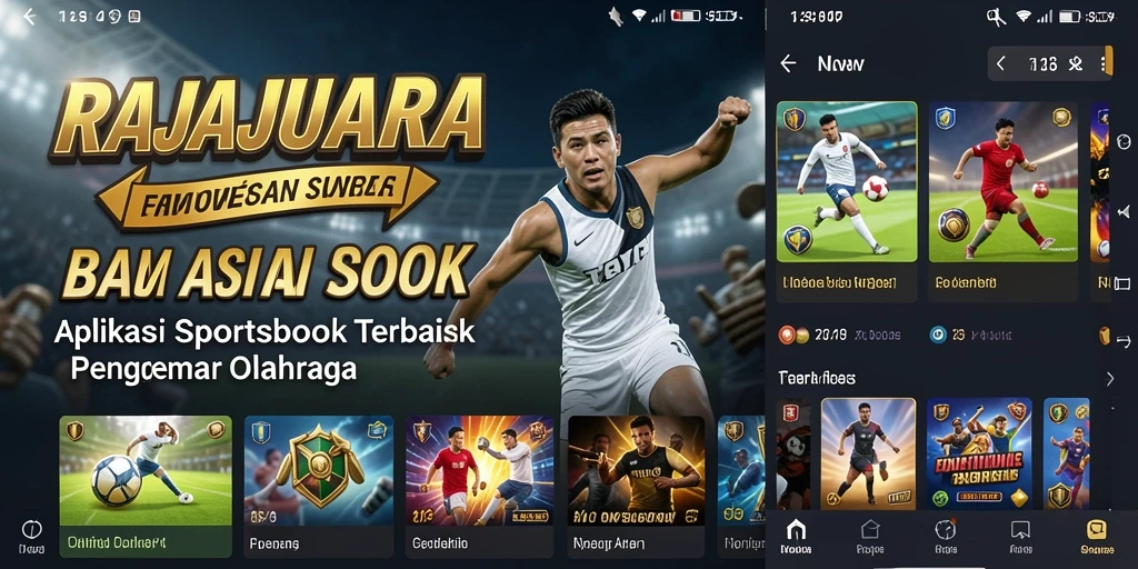 Tampilan interaktif dari aplikasi RAJAJUARA dengan berbagai pilihan taruhan olahraga.