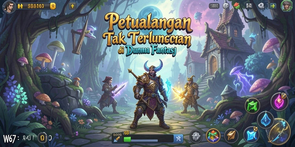 Tangkapan layar permainan W67 menampilkan karakter dalam aksi di dunia petualangan.